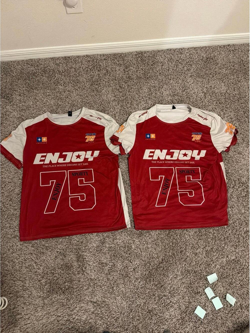 ROMWE Mens Red White Sporty Graphic Tee L Pack of 2